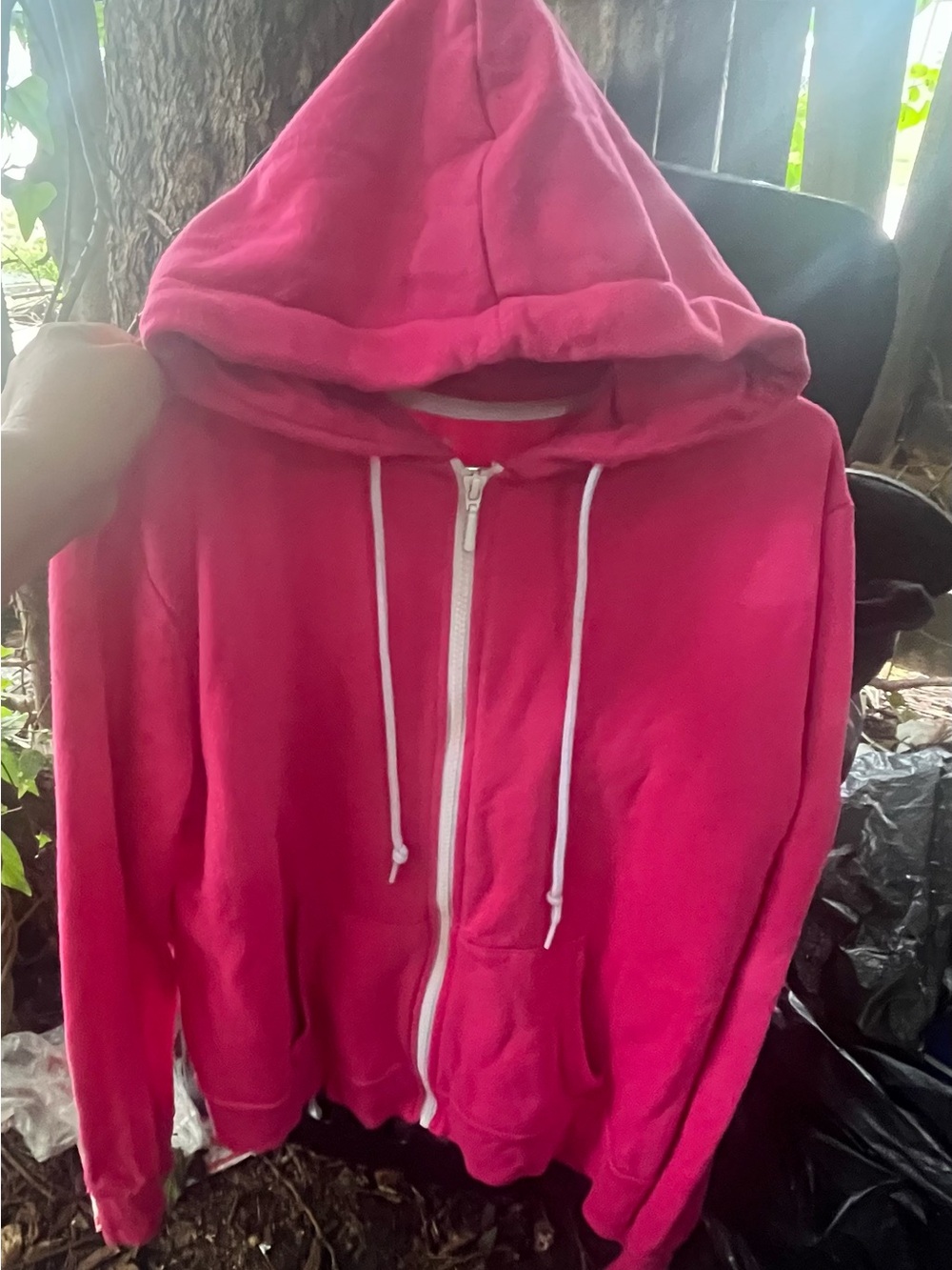 Hot Pink Zip-Up Hoodie with Hood and Pockets